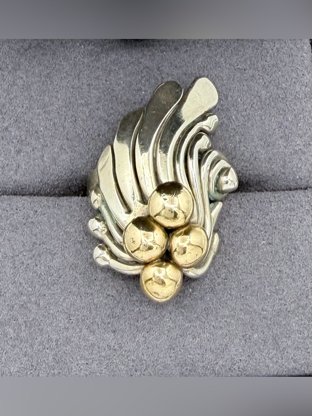 Vintage Modernist Sculptural Mixed Metal Artisan Statement Ring Size 6
